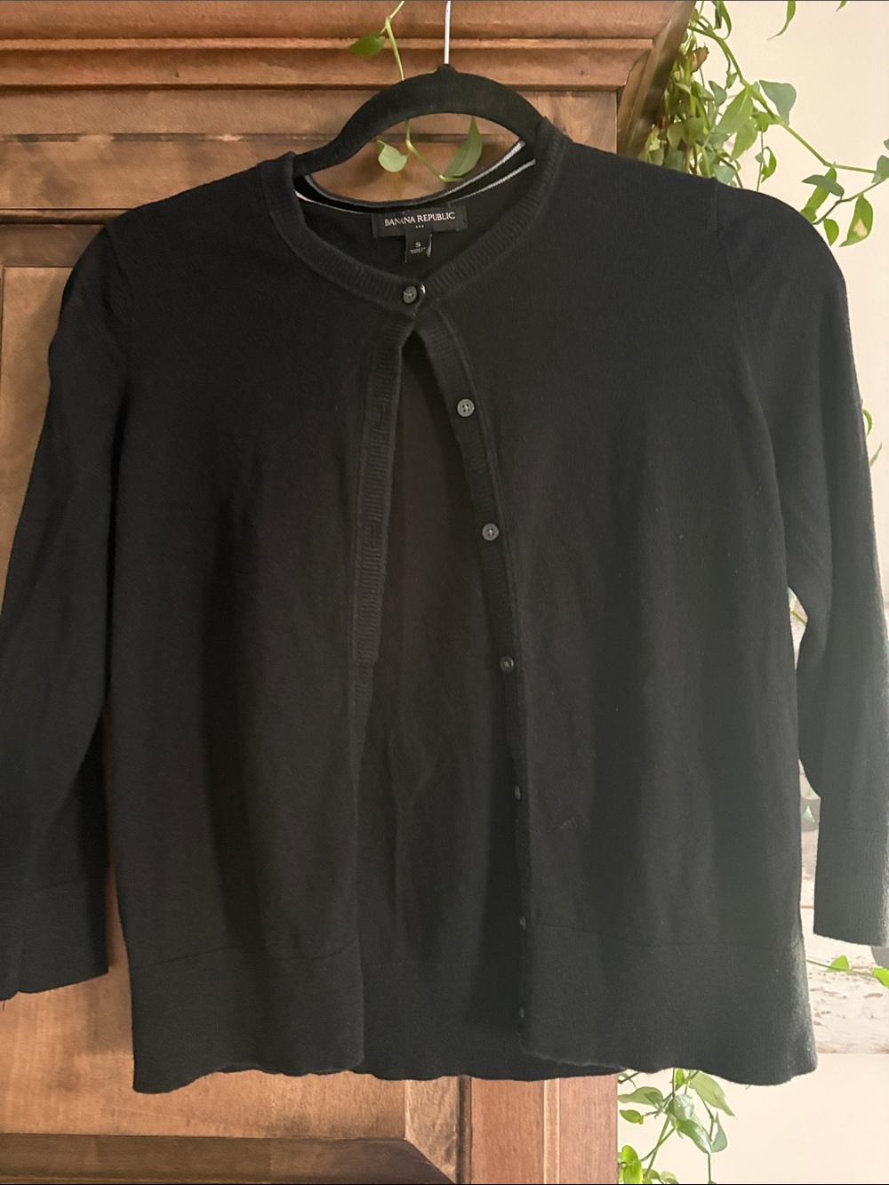 Banana Republic Black Crewneck Button-Front Cardigan